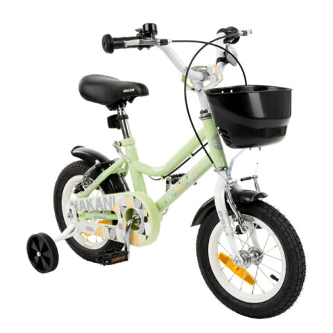 Bicicleta 12 inch cu roti ajutatoare si cosulet frontal Makani Pali Green