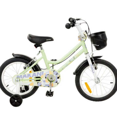 Bicicleta 16 inch cu roti ajutatoare si cosulet frontal Makani Pali Green