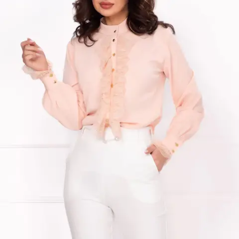 Bluza eleganta peach InPuff cu dantela delicata