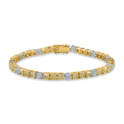 Bratara tennis din aur alb-galben cu diamante galbene de 8.59ct si diamante transparente de 1.91ct