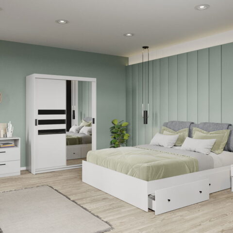 Set dormitor complet Oglinda+Alb - Glass - C16