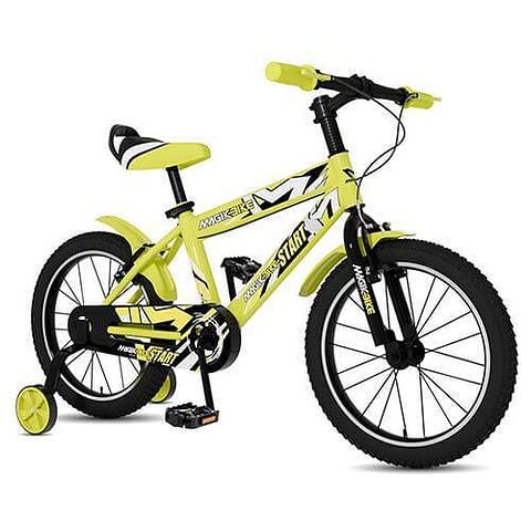 Bicicleta pentru copii 16 inch Magik Bikes StartPro 2 frane de mana roti ajutatoare Galben Neon