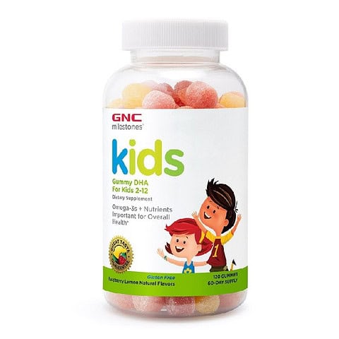 GNC Milestones Kids DHA Omega 3 pentru copii 2-12 ani cu aroma naturala de Zmeura si Lamaie 120 jeleuri