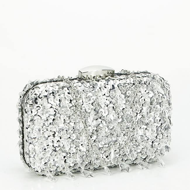 Geanta clutch argintie cu cristale si paiete B- BME6011 06