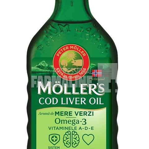 Moller's Cod Liver Oil Omega 3 cu aroma de mere verzi x 250ml